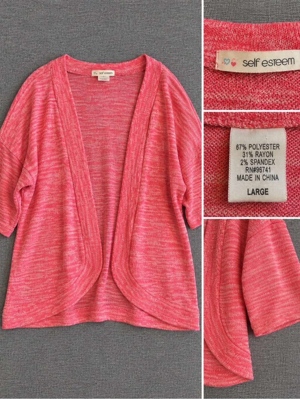 Self Esteem Coral Pink Open-Front Lightweight Women's Cardigan